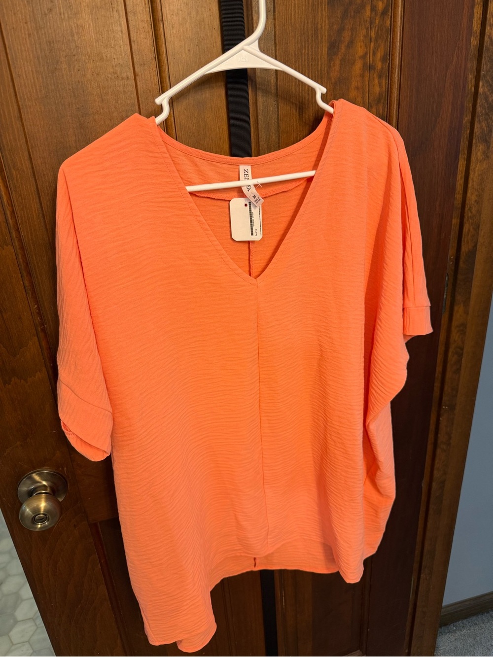 Zara Coral V-Neck Short Sleeve Tunic
